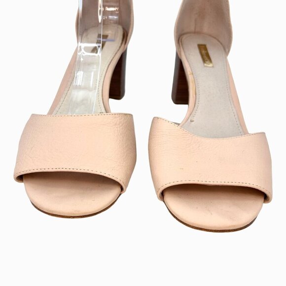 LOUISE ET CIE POUT NUDE PEBBLED LEATHER ANKLE STRAP BLOCK HEEL SANDALS - 11 - Picture 8 of 11